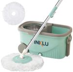 TINKLU Mop rotativ cu găleată, Set curățenie cu 2 rezerve microfibră, Coadă telescopică, Mop rotativ 360°, Centrifugă inox, Mâner și roți pentru transport, Tinklu, Verde (TIN-573)