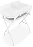 Qmini Cadita de baie pliabila, Qmini, Foldy Pro Care, Cu suport metalic si masuta de infasat, Cu termometru electronic, Cu dop si furtun pentru scurgere, Antiderapanta, 80 49 cm, Alb Gri (FG2205)