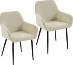 HomCom Set de 2 scaune pentru dining, scaune de bucătărie tapițate din velur cu caneluri cu cotiere și spătar, crem | Aosom Romania (83A-599V00CW)