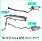 Edex BMW X5 E53 4.4i V8 - középső és hátsó kipufogó szett szerelvényekkel (SET-ED-03142-03143-03144)