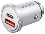 ORICO MiniRing Pro autós töltő, 45W, 3A, 1 x USB-A - 1 x USB-C, ezüst