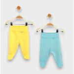 Rainy Set de 2 pantaloni cu botoșei pentru bebeluși cu talie pliabilă, 56-68 cm, galben / aqua