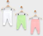 Rainy Set de 3 pantaloni cu botoșei pentru bebeluși cu talie pliabilă, 48-74 cm, kiwi / alb / roz