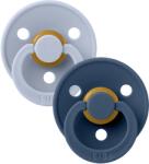 BIBS Colour Suzetă din cauciuc Round 2 buc. (6-18 luni) Dusty Blue/Steel Blue
