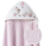 Interbaby Set prosop pentru bebeluși cu bavetă 100x100 cm. Jirafa Bicicleta Pink
