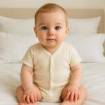 Rainy Body pentru bebeluși cu mâneci scurte și închidere în față 48 - 86 cm. ecru