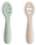 Mushie Primele lingurițe din silicon, 2 buc. Cambridge Blue/Shifting Sand Set pentru masa bebelusi
