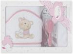 Interbaby Set prosop pentru bebeluși 100x100 cm cu pieptene și perie Love you White/Pink