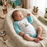 Rainy Body pentru bebeluși cu mâneci lungi 48-80 cm. Panda cu fundiță