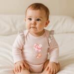 Rainy Body pentru bebeluși cu mâneci lungi Ursuleț cu baloane roz 48 - 62 cm