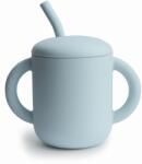 Mushie Pahar de antrenament din silicon + pai 175 ml. Powder Blue