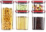 Flippy Cutii de Depozitare Alimente, Flippy, Set din 5 Cuti de tip Container, Recipiente pentru Cereale in Bucatarie, Transparente cu Capac Negru (134628)