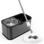 Dreamramp Set galeata mop DreamRamp cu centrifuga din inox, patrata, finisaj lucios si orificiu de scurgerea a apei, cu doua rezerve, culoare neagra (INOX22)