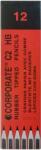 Creion grafit HB ascutit corp rosu cu radiera, 12 bucati (AY785100S)