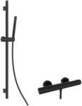 kielle Oudee - Set de duș cu baterie termostatată, bară, furtun și pară de duș Ecospare, negru mat 20602SNT54 (20602SNT54)
