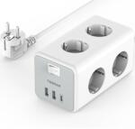 Tessan TS-306-C kocka alakú hosszabbító kábel, kapcsolóval, 6 aljzat, 2xUSB-A, 1xUSB-C, 3A, 3600W, 16A, 2m kábel