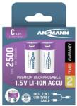 ANSMANN akku, Li-Ion, Lítium, Baby C típusú 2500 (min. 2300 mAh) 2500 mAh, 1.5V, USB-C kábellel tölthető, 2db 1313-0004 (1313-0004)