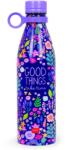 Legami Hot & Cold Flowers virágmintás termosz 800 ml - légmentes zárás, 12 óra meleg és 24 óra hideg ital, levehető szilikon fogantyú, rozsd