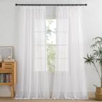 PONY DANCE Fehér Átlátszó Függöny Kráuselband Szalaggal 2 db - 350x140 cm Hosszú Voile Fényáteresztő Nappali Sínrendszer Függöny Szett