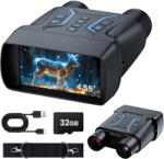  4K Éjjellátó Binokulár, 32GB Kártya, 4.55 Hüvelykes Képernyő, 8x Digitális Zoom, 7 Szintű Infravörös, 4500mAh Akkumulátor, IP54 Vízálló, Rázkódásgátló, Vadászat, Kempingezés, Szabadtéri