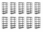 MAMUTEX 10 darabos akciós csomag - Lakkozott, fémből készült állvány Mamutex Standard 220x80x40 cm - 6 polc, teherbírás 720 kg, fekete