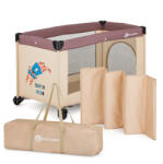 Petite&Mars Patut pliant, PetiteMars, Koot, 120 x 60 cm, Cu roti, Functie de tarc, Pliere compacta, Include geanta de transport, Intrare laterala cu fermoar, Pereti din plasa, Pana la 15 kg, 0-30 luni, Maro (9214