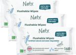 Naty Öblíthető Baba Nedves Törlőkendő, 98% Víz, 168 db (3 csomag), Hipoallergén, Illatmentes, 100% Műanyagmentes, Érzékeny Bőrre