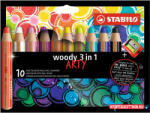STABILO Színes ceruza készlet, kerek, vastag, STABILO "Woody ARTY 3 in 1", 10 különböző szín (TST880101)