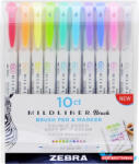 Zebra Ecsetirón készlet, 0, 5/0, 7 mm, kétvégű, ZEBRA "Mildliner Brush&Marker", 10 különböző szín (TZ79101) - nyomtassotthon