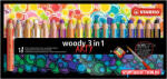 STABILO Színes ceruza készlet, kerek, vastag, STABILO "Woody ARTY 3 in 1", 18 különböző szín (TST880181)