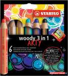 STABILO Színes ceruza készlet, kerek, vastag, STABILO "Woody ARTY 3 in 1", 6 különböző szín (TST88061)