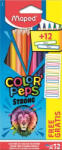 Maped Színes ceruza készlet, háromszögletű, MAPED, "Color'Peps Strong" 12 különböző szín + 12 ajándék matrica (COR_IMA862725)