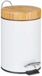Relaxdays Cos de gunoi pentru baie Relaxdays, 3 l, cu capac din bambus, alb (11436828) Cos de gunoi