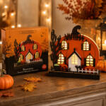 Koopman Halloween Tök Házikó Meleg Fényű LED Világítással - Fa Dekoráció (22, 5 cm) (AX5800560)