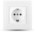 Rovision Priza simpla 16A, 250V cu rama din sticla alba, design modern (SKU-8379)