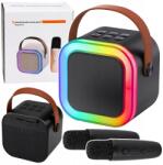 LEAN Toys Karaoke szett Bluetooth hangszóró, két mikrofon, Led világítás, fekete (31082)
