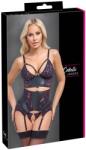 Cottelli LINGERIE Corset Tip Basque Negru cu Dantelă Mov și Tanga - Negru , L