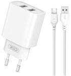 XO CE02C hálózati töltő 2 USB aljzat 10.5W, gyorstöltő + microUSB kábel (XO-CE02C_MICROUSB) FEHÉR