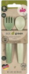 Nip Set tacamuri Eat Green pentru bebelusi, lingurita si furculita, din plastic bio, lavabile in masina de spalat vase, 9+ luni Nip