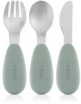 REER Set 3 tacamuri din otel inoxidabil (furculita, lingurita si cutit), manere din silicon, fara BPA, lavabile in masina de spalat vase, Reer