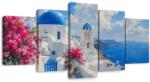 Dovido Tablou 5-piese casele albe din Santorini la malul mării - 150x75