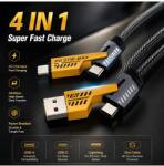  Cablu 4 în 1 USB-C, Lightning și Micro USB - Încărcare Rapidă până la 65W PD, Transfer Date 480 Mbps, Cablu Nylon Premium pentru iPhone, Android și Tablete