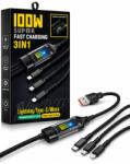  Cablu 3 în 1 USB-A la USB-C, Lightning și Micro USB, Încărcare Rapidă 100W, Display Digital Inteligent, Cablu Nylon Împletit, Transfer Date, Compatibil iPhone și Android