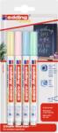edding Marker Edding 4085, cu creta lichida, varf rotund 1-2 mm, alb, 4 culori pastel, blister (ED408515)