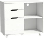 HomCom Dulap pentru imprimantă cu roți cu frână, 3 sertare, polițe deschise, 80x40x68 cm, Alb | Aosom Romania (924-151V00WW) Dulap arhivare