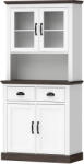 HOMCOM Dulap de bucătărie înalt cu uși din sticlă 2 sertare rafturi reglabile compartiment deschis 80x38x170 cm Alb | Aosom Romania (83A-493V00BN)