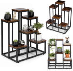 ModernHOME Virágtartó állvány, ModernHome ME-ATS20, fekete, 52 x 34, 5 cm, magasság: 67 cm, 6 szintes, porszórt acél, fahatású polclap, teherbírás: 30 kg (TF4840)