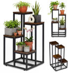 ModernHOME Virágtartó állvány, ModernHome ME-ATS18, fekete, 35 x 35 cm, magasság: 67 cm, 4 szintes, porszórt acél, fahatású polclap, teherbírás: 20 kg (TF4853)