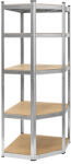 Rebel Power Raft metalic de colt cu 5 polite MDF reglabile, 175 kg/polita, 180 cm, push-in, argintiu, Rebel RB-1254 (RB-1254) Raft