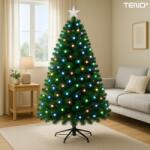  Teno® műfenyő karácsonyfa, színes fényfüzérrel, csillaggal a tetején, fémvázzal, varázslatos hangulatot teremt, zöld, 180 cm